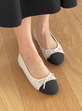 two tone twill Flat shoes