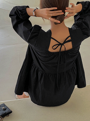 Maternity*Long-sleeve Back Ribbon Puff Blouse