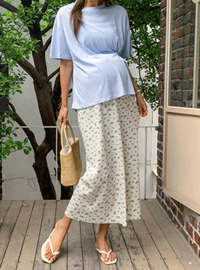 Maternity*Waffle Flower Print Banding Skirt