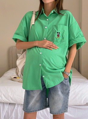 Maternity*After Mickey Embroidery Shirt (Mickey Authentic)