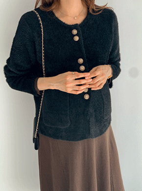 Maternity*Gold Button Angora Fur Jacket