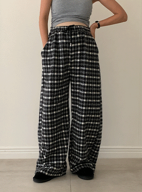 Maternity*Moem check outer fleece wide pants