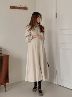 Maternity* Crooked pin tuck outer fleece shirt dress