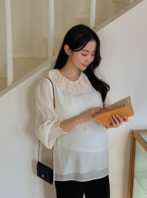 Maternity*Moan Lace Frill Double Blouse
