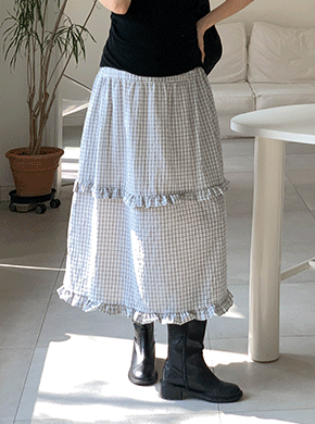 Maternity*Woody check two-tier frill rong skirt