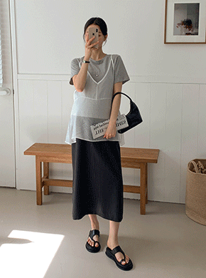 Maternity*Stripe string Rong skirt
