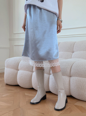 Maternity*Satin Lace Banding Skirt
