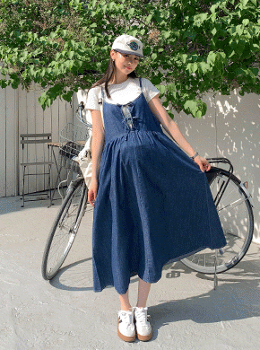 Maternity*Ange Ribbon Two-Way Denim Dress